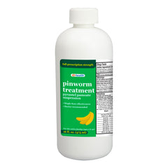 A+Health Pinworm Treatment bottle label with pyrantel pamoate strength for family use.