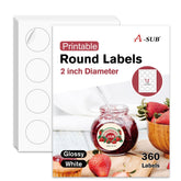A-SUB 2-inch round label on glossy white surface for crisp branding