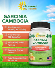 aSquared Nutrition Garcinia Cambogia bottle back showing supplement facts for safe daily use