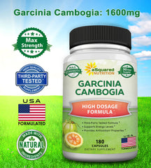 aSquared Nutrition Garcinia Cambogia capsules close-up highlighting 1600mg potency per serving