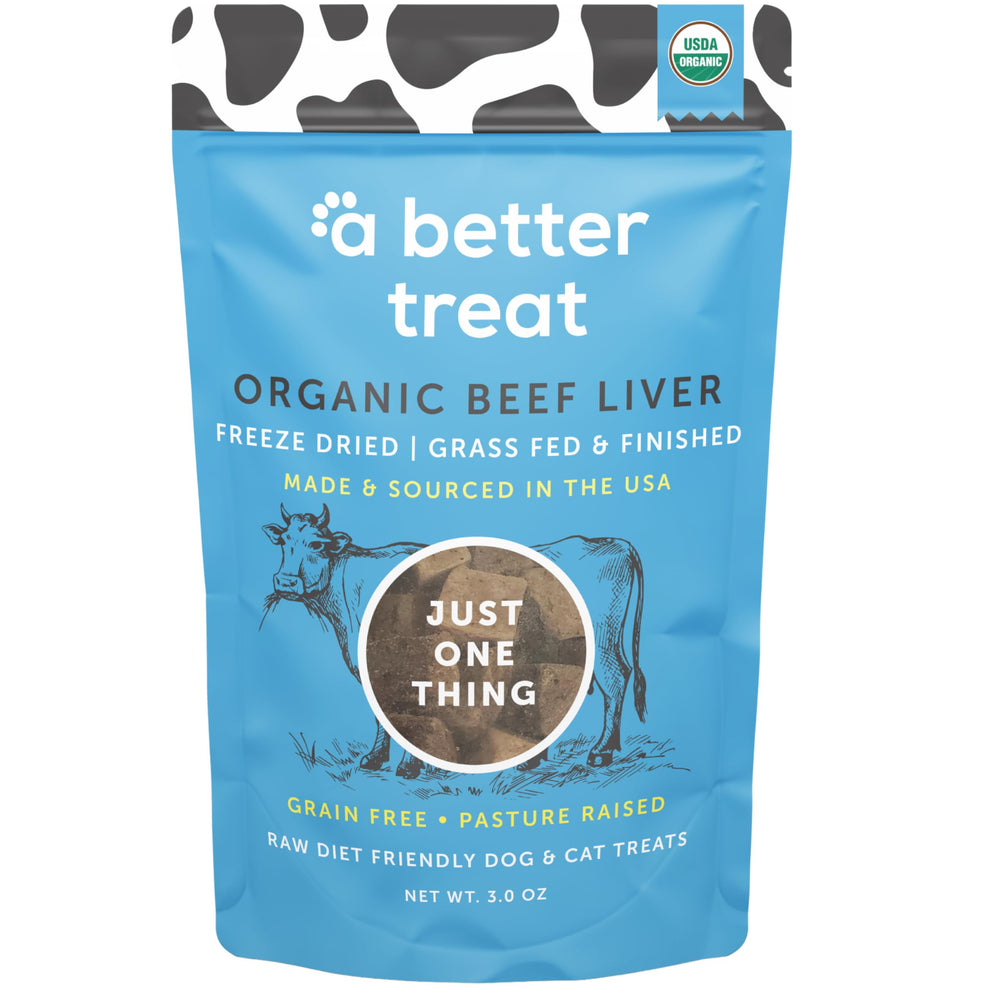 A Better Treat organic beef liver dog treat pack supports training rewards.