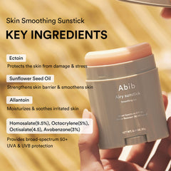 Abib Airy Sunstick on face with clear, non-greasy blend.