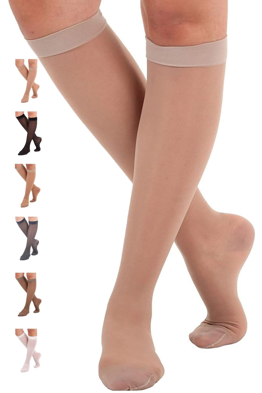 Absolute Support Sheer Compression Socks for Women front view, comfortable daily wear with mild 15-20 mmHg compression
