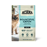 ACANA Bountiful Catch dry cat food bag with salmon and herring for energy and flavor.
