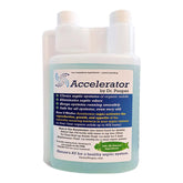 Accelerator by Dr. Pooper bottle pour demonstrates quick start of septic bacteria growth for faster cleaning.