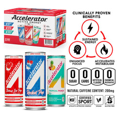 Close-up of Accelerator Rocket Pop can front for vibrant flavor and sustained energy use.