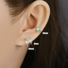 Accirrch 3mm white opal dainty hoop enhances everyday outfits.