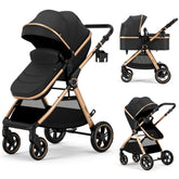 Accombe 2 in 1 stroller front view with convertible bassinet for newborn comfort