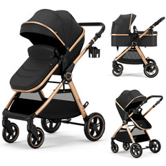 Accombe 2 in 1 stroller front view with convertible bassinet for newborn comfort