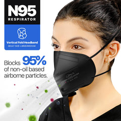AccuMed BNX N95 mask black flat-fold design stores flat for portability.