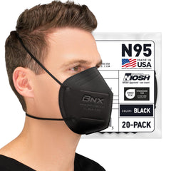 AccuMed BNX N95 mask black pack front view for reliable particle protection.