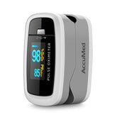 AccuMed CMS-50D1 fingertip oximeter with a bright LED display for quick readings during workouts.