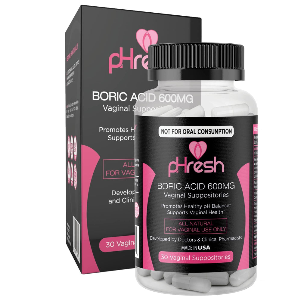 ACE NUTRITION pHresh boric acid suppositories packaging for discreet daily use and balance