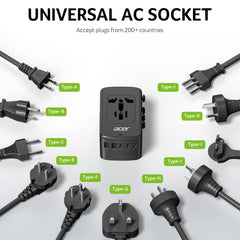Acer universal travel plug adapter highlighting USB-C ports for fast charging.