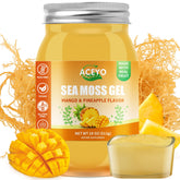 ACEYO sea moss gel mango pineapple bottle with tropical flavor and nutrient-rich profile