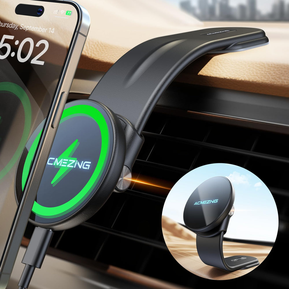 ACMEZING 15W MagSafe car mount with fast charging plate for on‑the‑go power