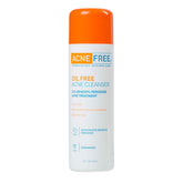 AcneFree Oil-Free Cleanser bottle being poured for easy application and pore penetration.