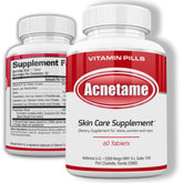 Acnetame acne pills bottle closeup showing convenient daily skin support
