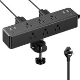 Acozvin flat-plug desk clamp power strip with 10ft cord for slim wall clearance