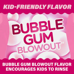 Bubble Gum Blowout flavor label on ACT Kids mouthwash for kids.