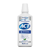 ACT Whitening + Anticavity Mouthwash bottle front view showing dye-free, alcohol-free formula