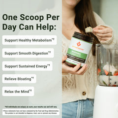 Pour Morning Complete into a glass to enjoy a smooth green drink