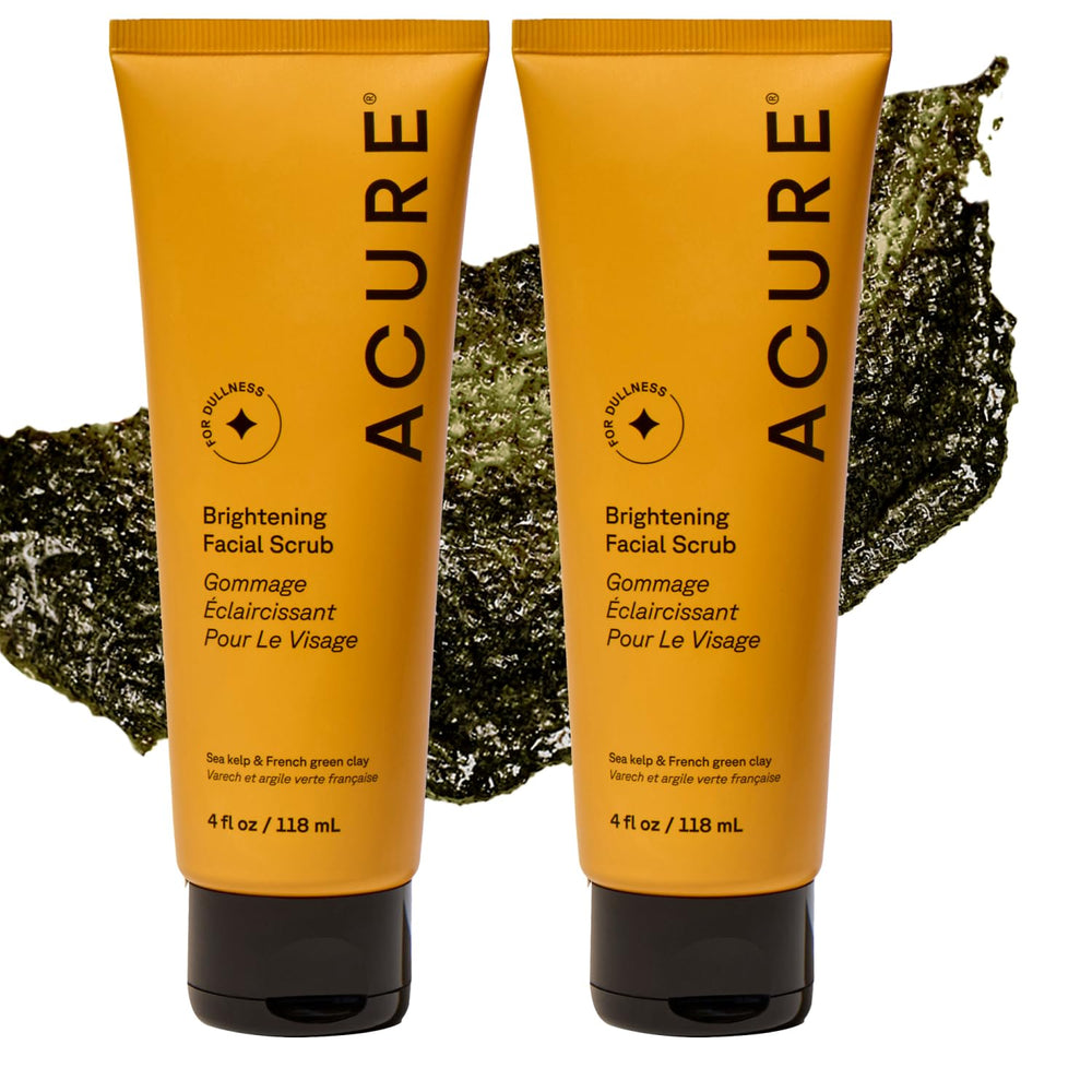 Acure Brightening Facial Scrub bottle front showing gentle exfoliation for refreshed skin.