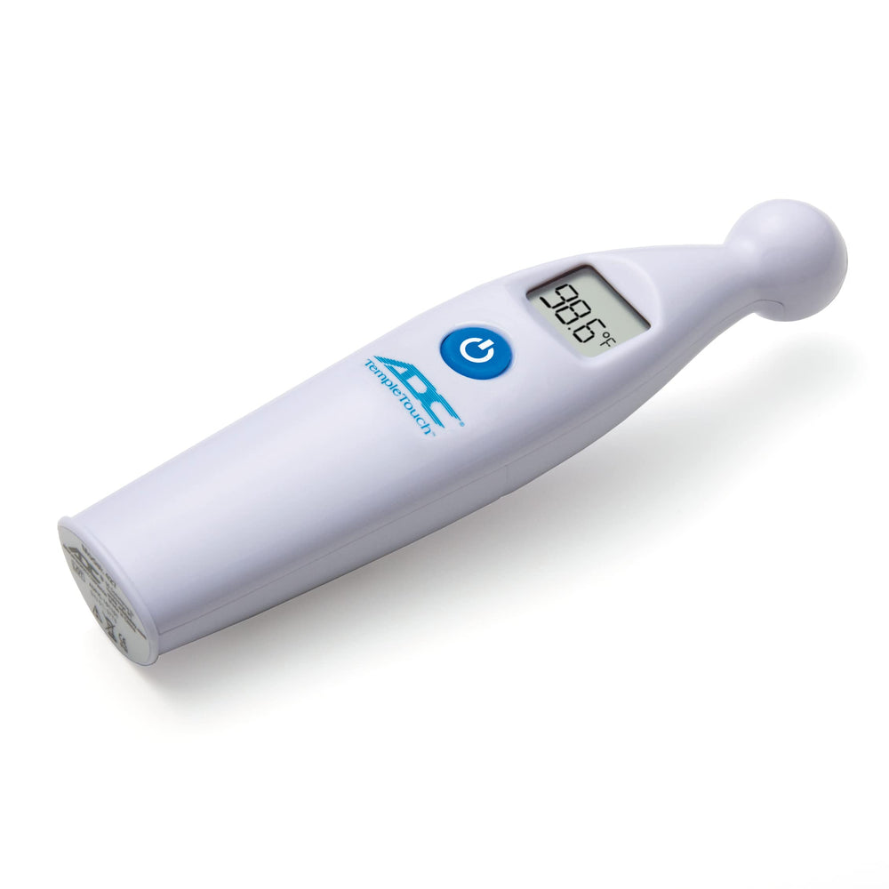ADC Adtemp 427 forehead measurement in action for quick screening.