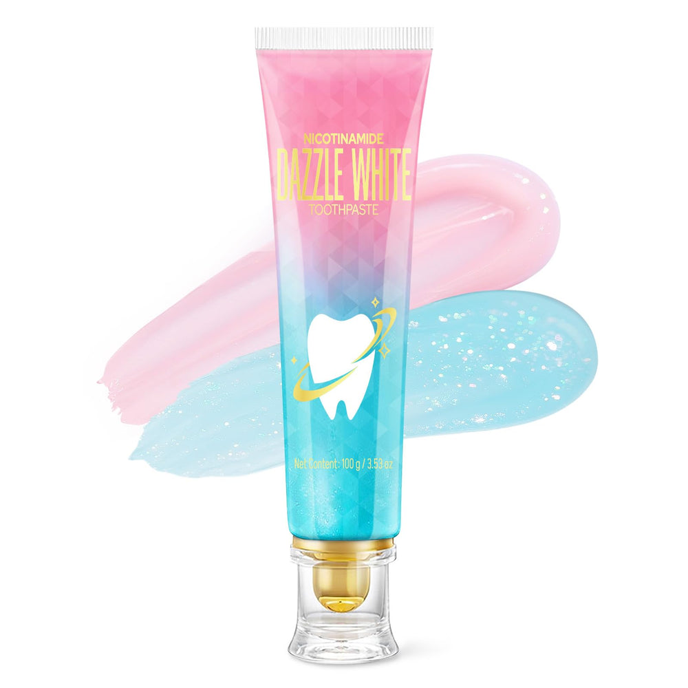 Addrich Niacinamide Toothpaste tube on counter, ready for daily stain removal and fresh breath.