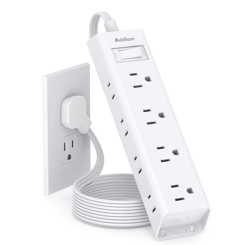 Addtam 10ft extension cord with 12 outlets and flat plug for behind furniture