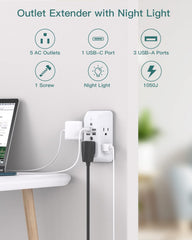 Addtam soft dusk-to-dawn night light along the outlet edge for nighttime visibility.