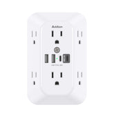 Addtam surge protector with six outlets and four USB ports arranged for a clutter-free workspace
