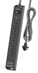 Addtam Surge Protector front view with slim profile saves desk space.