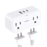 Addtam surge protector outlet extender with four outlets and three USB ports for clutter-free power.