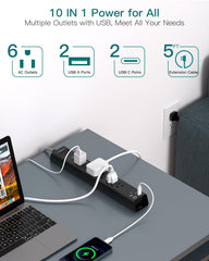 Addtam USB ports including USB-C for fast device charging.