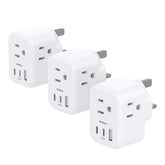 Addtam Type G travel plug with three outlets and USB ports for simultaneous charging.