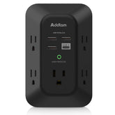 Addtam USB Wall Charger with 5 outlets, side view showing space for bulky adapters.