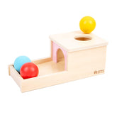 Adena Montessori object permanence box with pink door closeup for infant exploration
