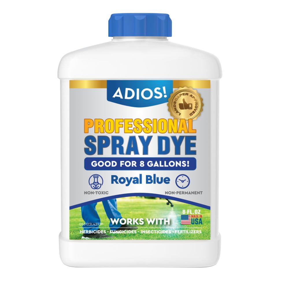 ADIOS! blue spray dye bottle pour for precise lawn application