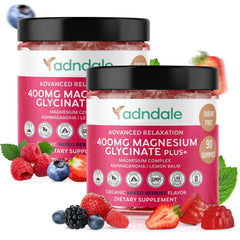 Adndale magnesium glycinate gummies bottle, 180-count, for daily relaxation.