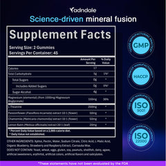 Ingredients label highlights chelated magnesium and L-theanine