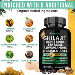 Adndale sea moss ashwagandha blend image suggests holistic adaptogen benefits.