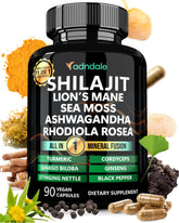 Adndale Shilajit capsules bottle highlights premium Himalayan blend for daily energy support.