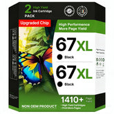 Adoccur 67XL black ink cartridge pack—two-pack, compatible with HP printers, ready for reliable prints.