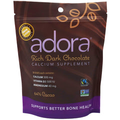 Adora calcium dark chocolate disk with vitamin D3 and magnesium for daily support