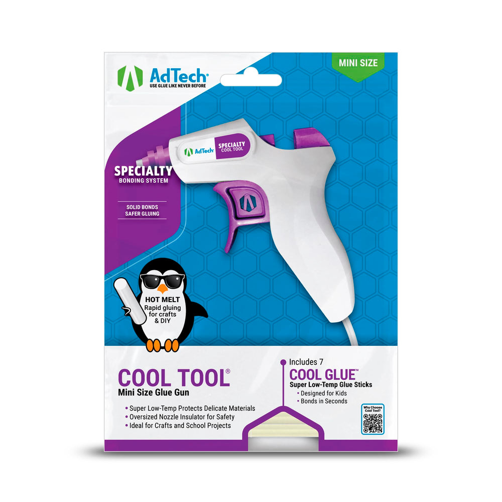 AdTech Cool Tool Kit with low-temp glue gun, white, safer for kids' crafts.