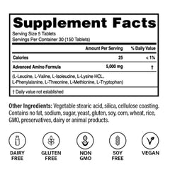 Advanced Bionutritionals Advanced Amino Formula bottle back with nutrition info.
