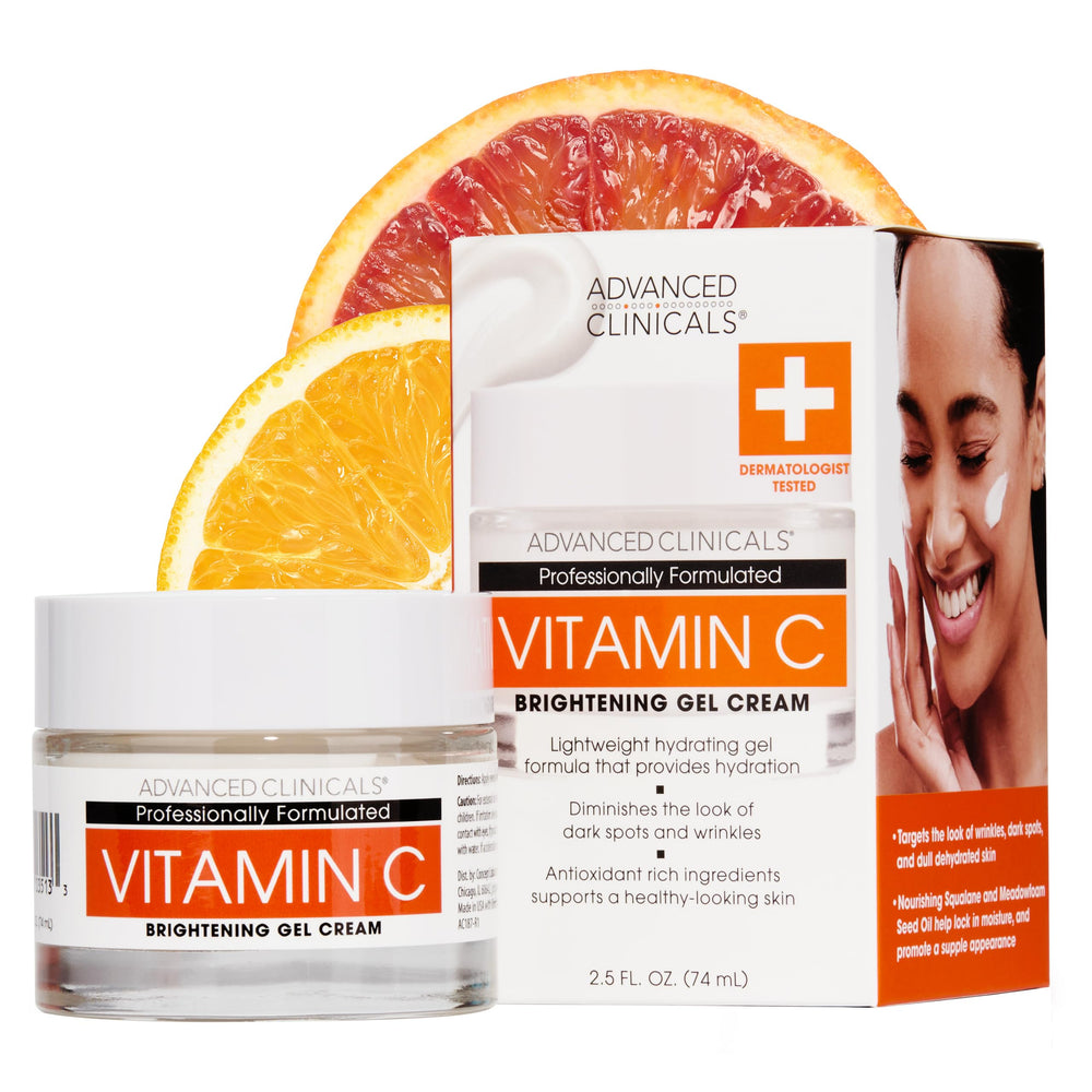 Advanced Clinicals Brightening Vitamin C Face Cream Gel packshot showing hydrating glow for brighter skin