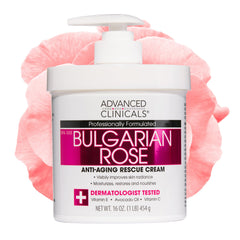 Advanced Clinicals Bulgarian Rose Lotion bottle demonstrates rich hydration for daily moisture.