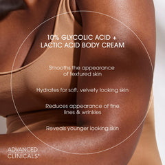Advanced Clinicals ingredients panel highlights hyaluronic acid and licorice root for hydration and brightening.